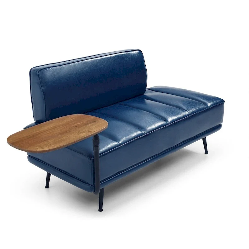 56.3Width End of Bed Bench,Faux Leather Upholstered With side table,360-degree Swivel tray couch,Entryway Ottoman,Metal Legs