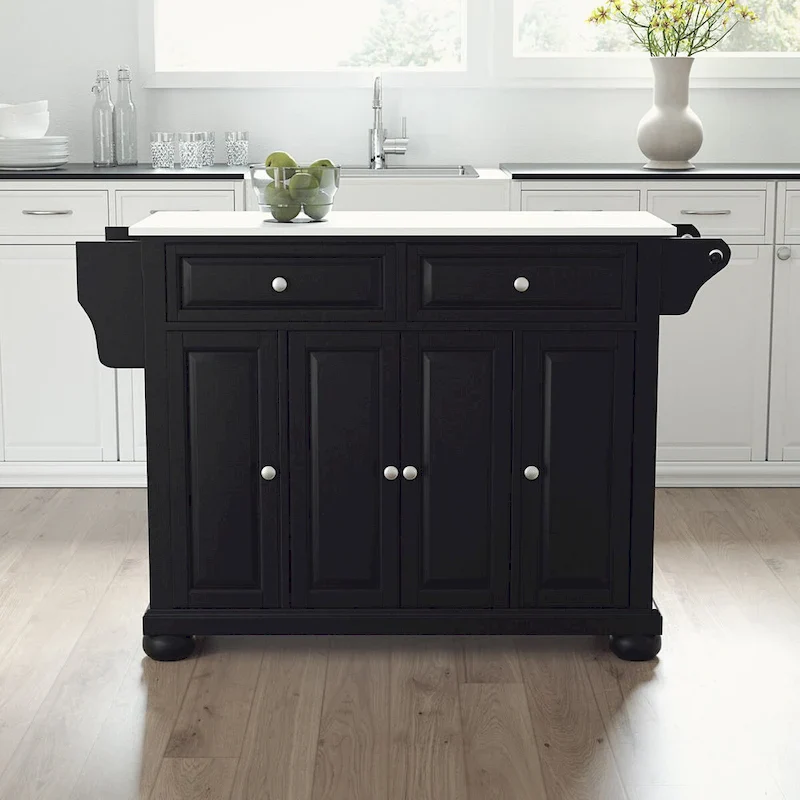 Alexandria Granite Top Full Size Kitchen Island Cart – 52Wx18Dx34H Rolling Storage
