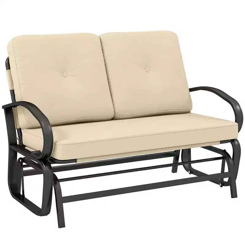 Outsunny Patio Glider Bench with Padded Cushions and Armrests, Outdoor 2-Person Swing Rocking Chair Loveseat with Sturdy Frame
