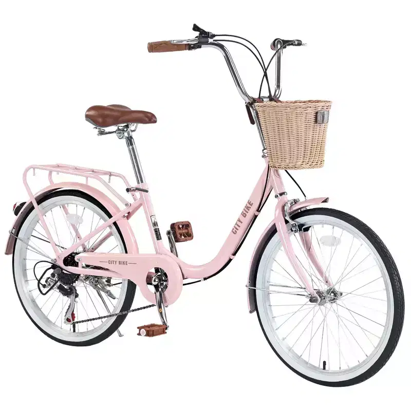 Okak 22IN Cruiser Bikes with Front Basket, Girls Bike with Steel Frame, V-Shape Brake and Comfort Saddles, Adult Bike for Girls and Women