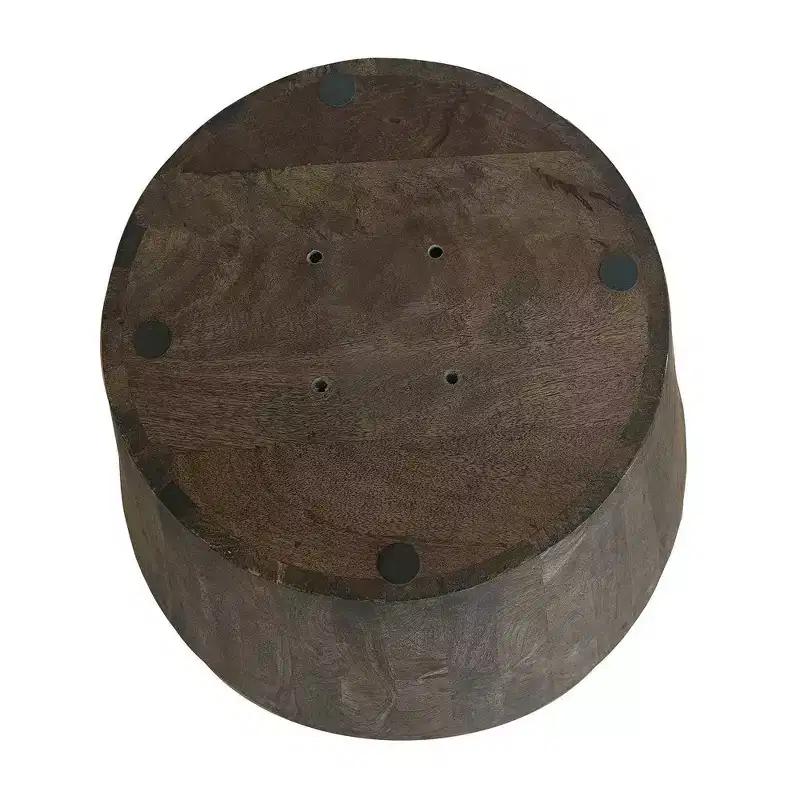 Royal Hampton 24 Inch Side End Table with Round Drum Shape, Handcrafted Mango Wood Construction