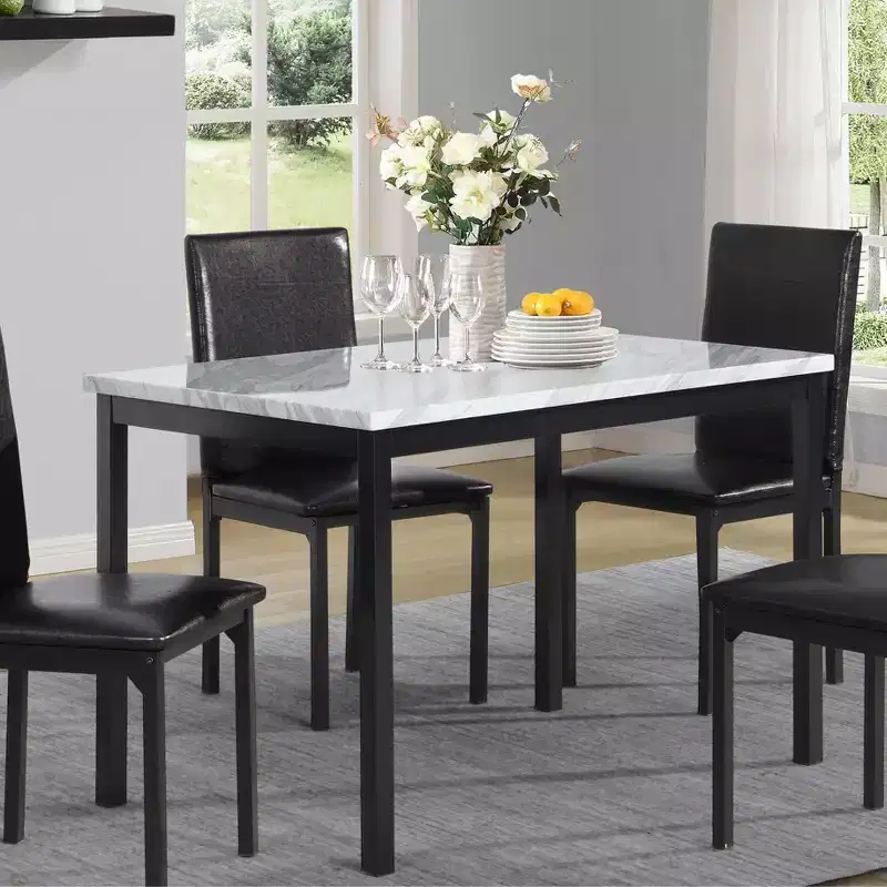 48IN Modern Dining Table with Laminated Faux Marble Top, Kitchen Table with Metal Legs, Small Table for Living Room, Kitchen