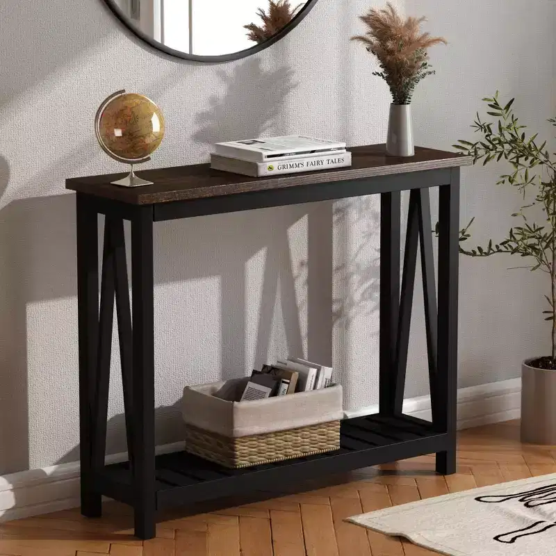 Rustic Console Table with Lower Shelf
