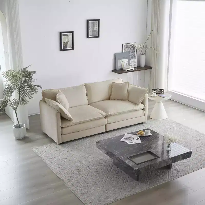 MAYEERTY Modern Loveseat Sofa Couch for Living Room Upholstered Deep 2 Sear Sofa with 4 Pillows for Living Room Beige