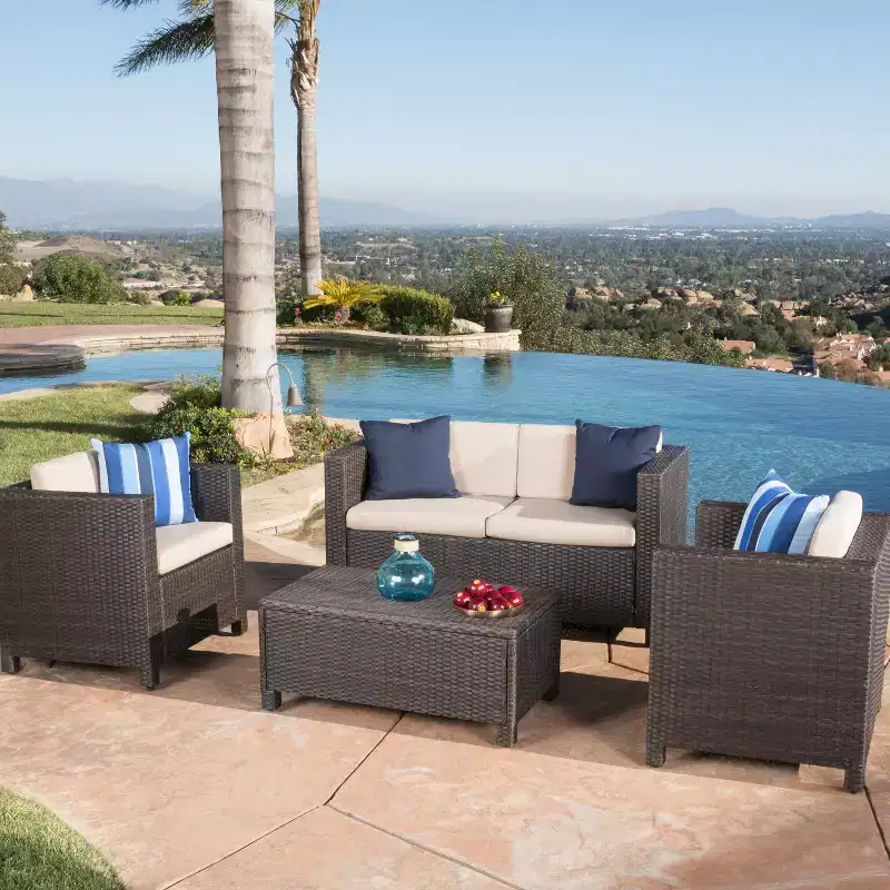 Christopher Knight Home Puerta Outdoor Wicker 4 Seater Chat Set with Cushions