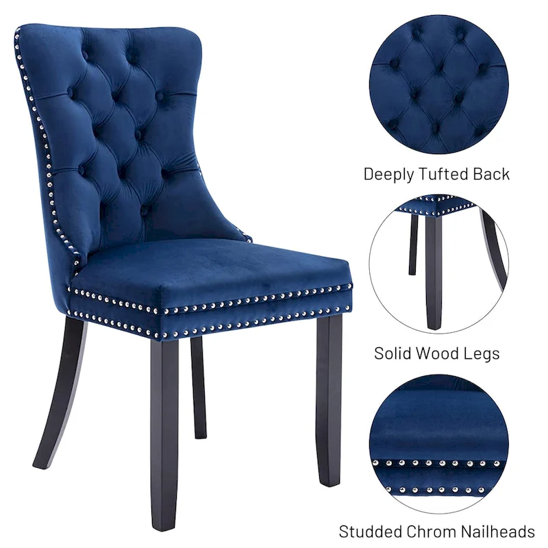 Dining Chairs Set of 6, Luxury Upholstered Velvet Kitchen Chairs Side Chair with Padded Seat Back and Solid Wood Legs - N/A