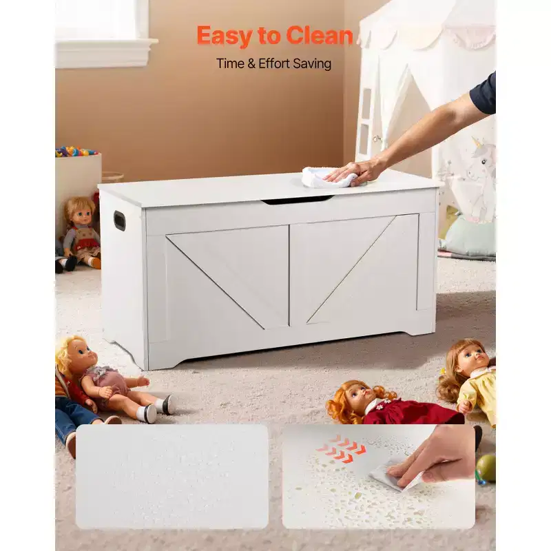 Kids Storage Bench with Safety Hinge, Wooden Toy Box Chest and Seating Bench for Playroom, Bedroom, Entryway or Living Room, White