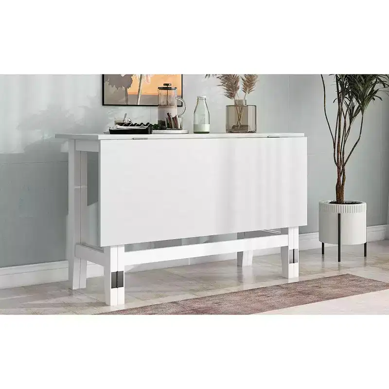 Farmhouse Rectangle Extendable Dining Table with 18 Inch Drop Leaf Kitchen Table for 4, Space-Saving, White