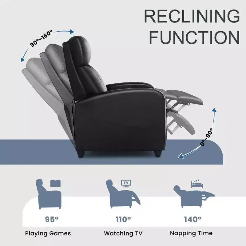 Push Back Recliner Chair - Living Room Home Theater Seat with Lumbar Support, 160° Recline, Overstuffed Cushion