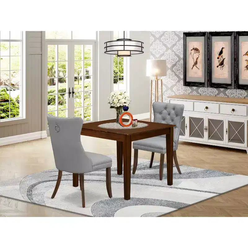 HomeStock 3-Pc Antique Walnut Finish Square Solid Wood Top Dining Table Set for Small Spaces