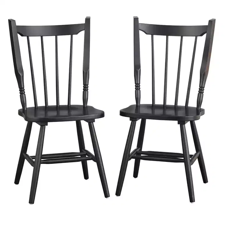 Lifestorey Set of 2 Suzanne Modern Farmhouse Solid Wood Spindle Back Dining Chair Matte Black