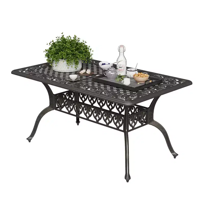 59x35 Outdoor Dining Table for 6, Cast Aluminum Patio Table with Umbrella Hole, Weather Resistant, for Garden, Backyard, Poolside, Vintage Bronze