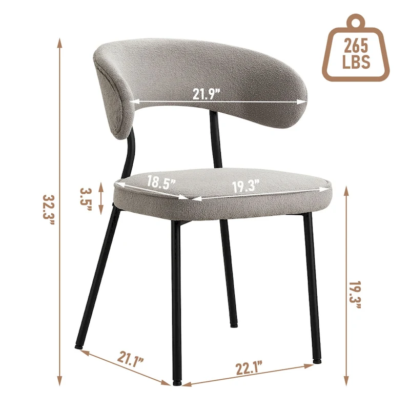 XINMICS Dining Chairs with Curved Backrest, Modern Fabric Upholstered Boucle Kitchen Dining Room Chairs Set of 2/4/6