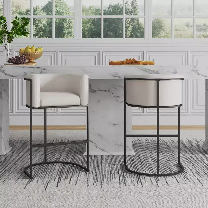 Set of 2 Cosmopolitan Upholstered Metal Barstools - Manhattan Comfort
