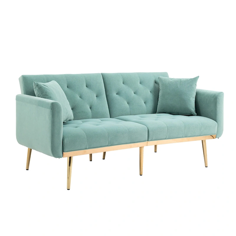 Velvet Upholstered Tufted Loveseats Sleeper Sofa With Rose Golden Legs