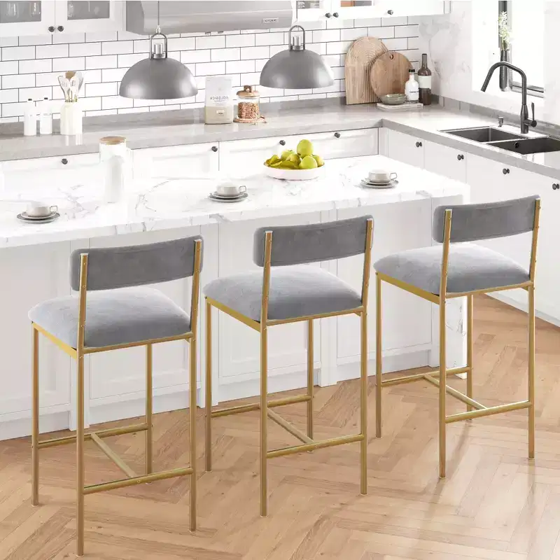 Acekool 25 5 Counter Height Bar Stools Set of 4 Upholstered Kitchen Chairs and Footrest for Island