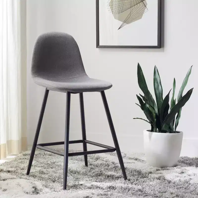 Fabric & Metal Counter Stool with Padded Back and Footrest – 35.4