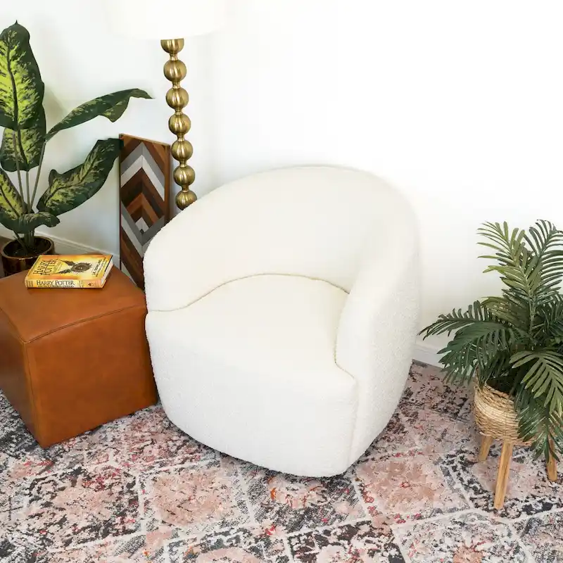 Mid Century Modern Boucle Fabric Upholstered Swivel Chair