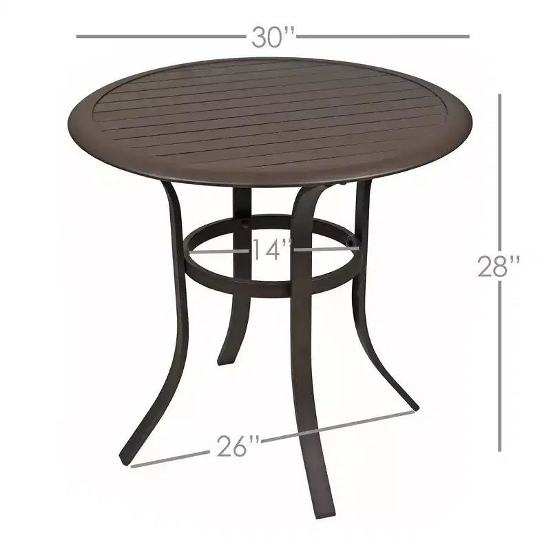 Garden Elements Round Outdoor Patio Bistro Table, Aluminum Frame with Slat-Top Tabletop, 30