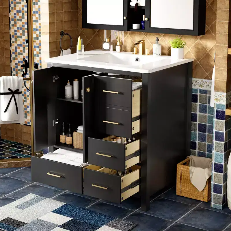 Wood & MDF Bathroom Vanity with Ceramic Sink & Soft-Close Doors 30''W x 33.8''H