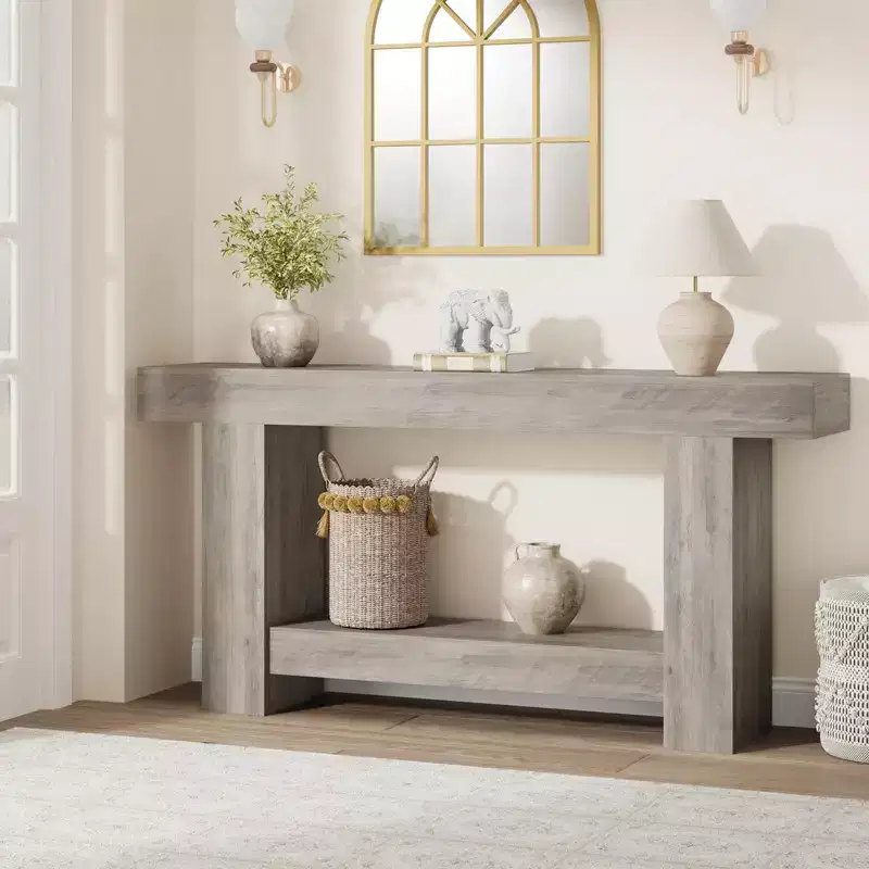 63 Console Table, 2-Tier Farmhouse Narrow Entryway Table , Sofa Table, Console Tables for Entryway