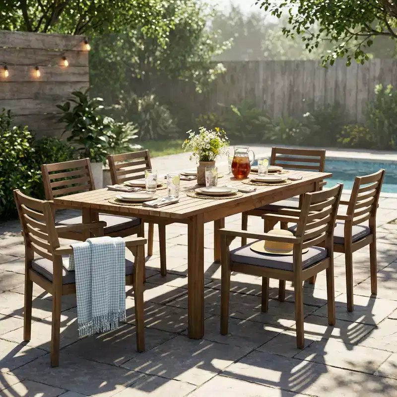Christopher Knight Home Doris 7 Piece Rustic Patio Acacia Wood Dining Set with Expandable Table