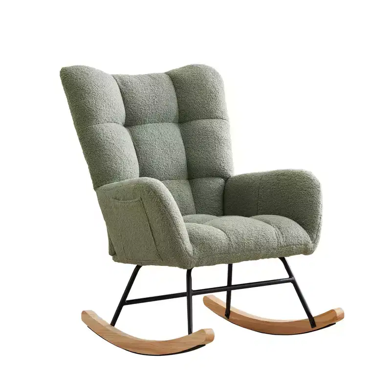 Teddy Upholstered Rocking Chair, Glider Chair with High Backrest, Modern Comfy Accent Armchair Reading Chair for Bedroom, Living Room
