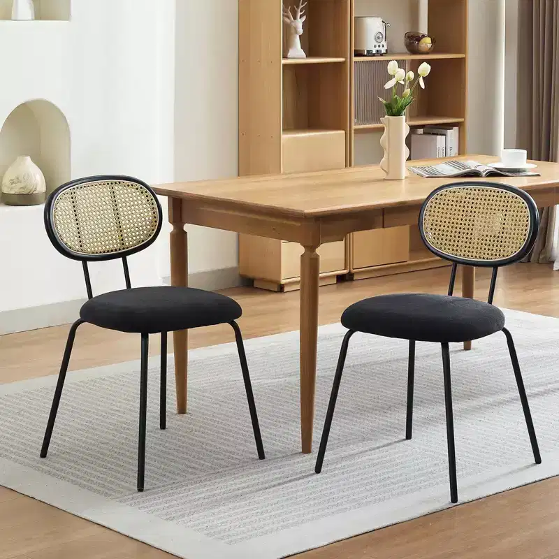 COZONY Metal Dining Chairs Set of 2 Modern Upholstered Kitchen Chairs with Woven Grid Back and Strong Metal Frame