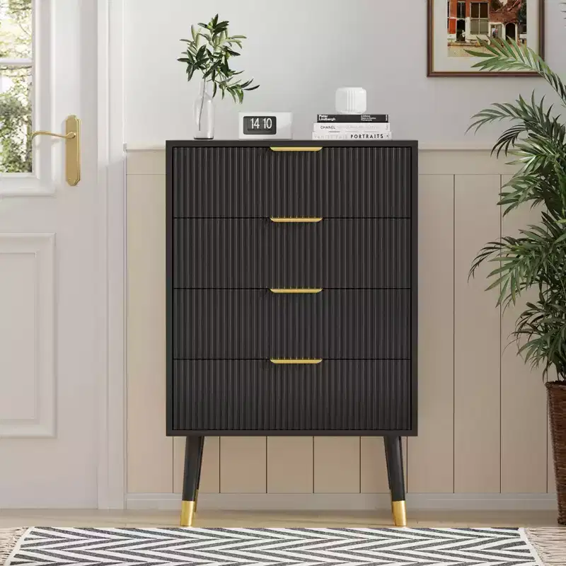 Dresser for Bedroom, 4-Drawer Modern Fluted Storage Dresser, Small Closet Chest Organizer Nightstand