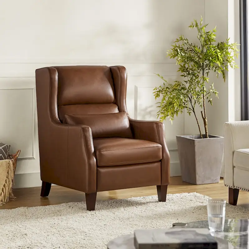 Erich Genuine Leather Wingback Armchair with Pillow by HULALA HOME