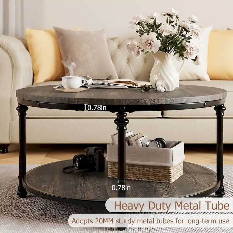 Round Coffee Table with 2-Tier Shelf, 30.31