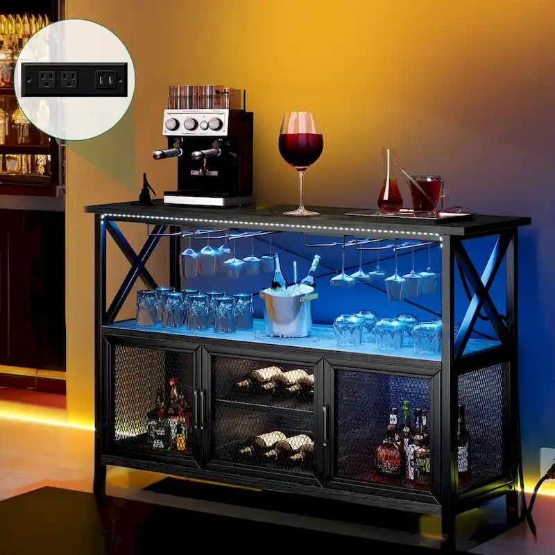 Moasis 55 Wine Bar Cabinet Industrial Coffee Bar Cabinet - 55.1L x 15.7W x 33.4H