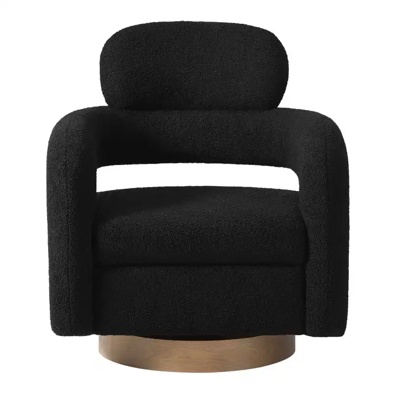 WestinTrends Alexandria Mid-Century Modern Faux Shearling Swivel Barrel Accent Chair