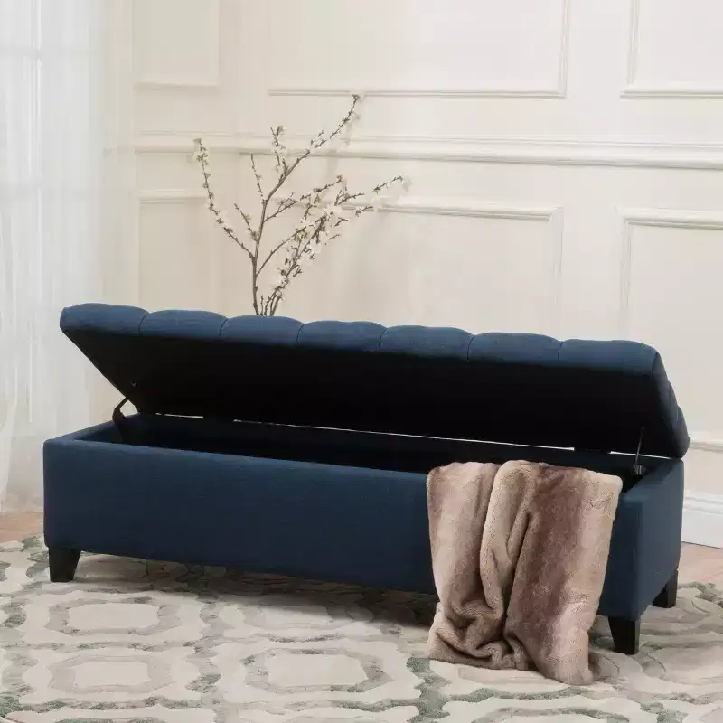 Christopher Knight Home Dana Contemporary Button Tufted Birch Wood Storage Ottoman