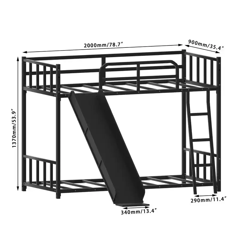 Luxystar Twin Size Metal Bunk Bed with Ladder and Slide for Kids' Room, Black
