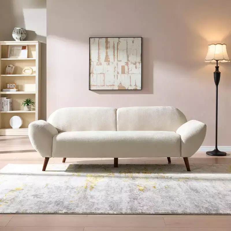 Christopher Knight Home Albertson 83.75 Curved 3 Seater Modern Upholstered Chenill and Rubberwood Sofa