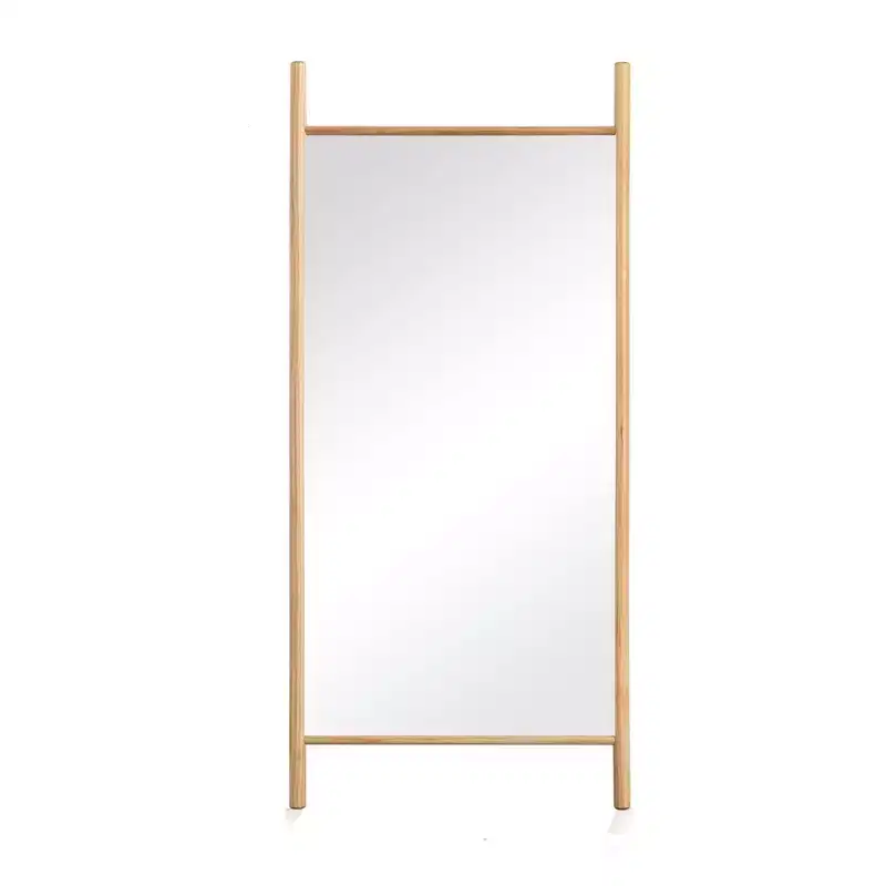 HomeRoots 71 Natural Solid Wood Ladder Leaning Framed Full Length Mirror