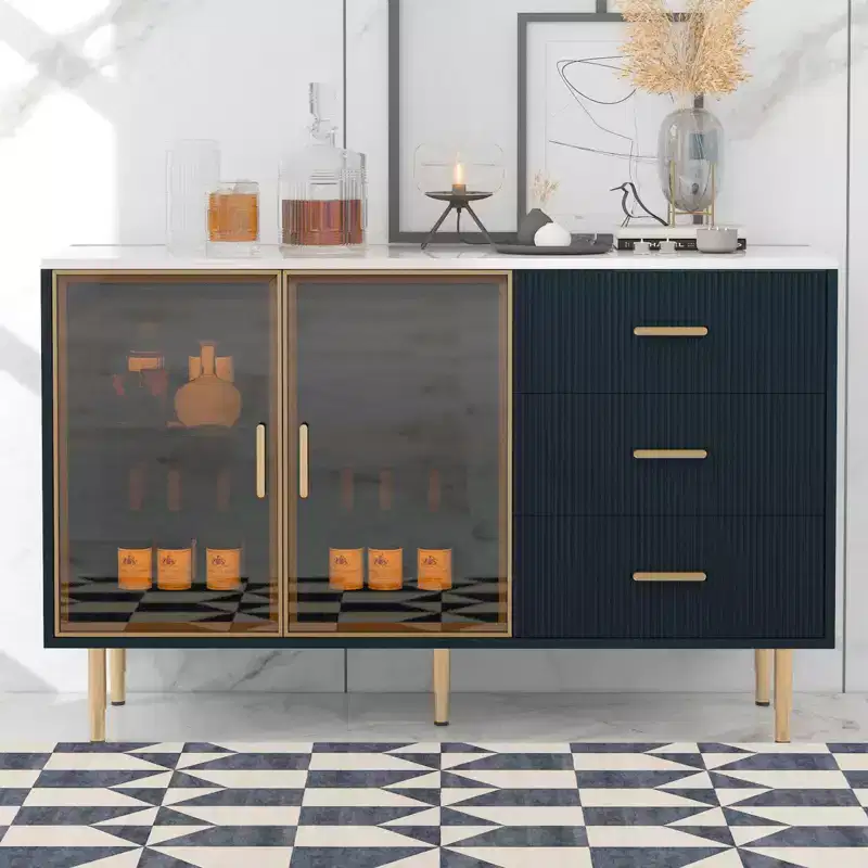 60 Buffet Cabinet With 3 Drawers, 2 Doors, Adjustable Shelf 36in Height Sideboard Buffet , Console Table For Living Room, Hallway, Dining Room