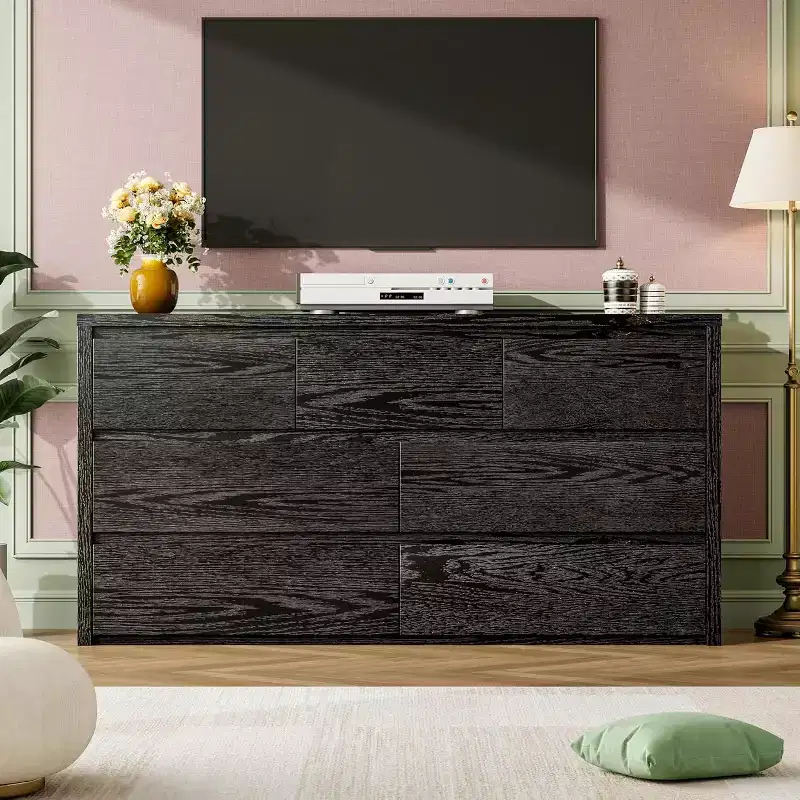 7 Drawer Dresser for Bedroom, Wide Modern Chest of Drawers, Large Wood Dresser Wooden Storage Organizer for Living Room, Hallway Entryway