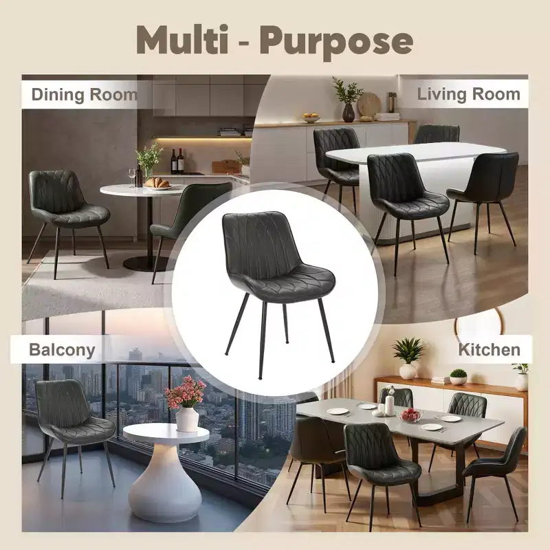 Set of 2 Modern Black  Dining Chairs, Upholstered Accent Kitchen Chairs with Metal Legs
