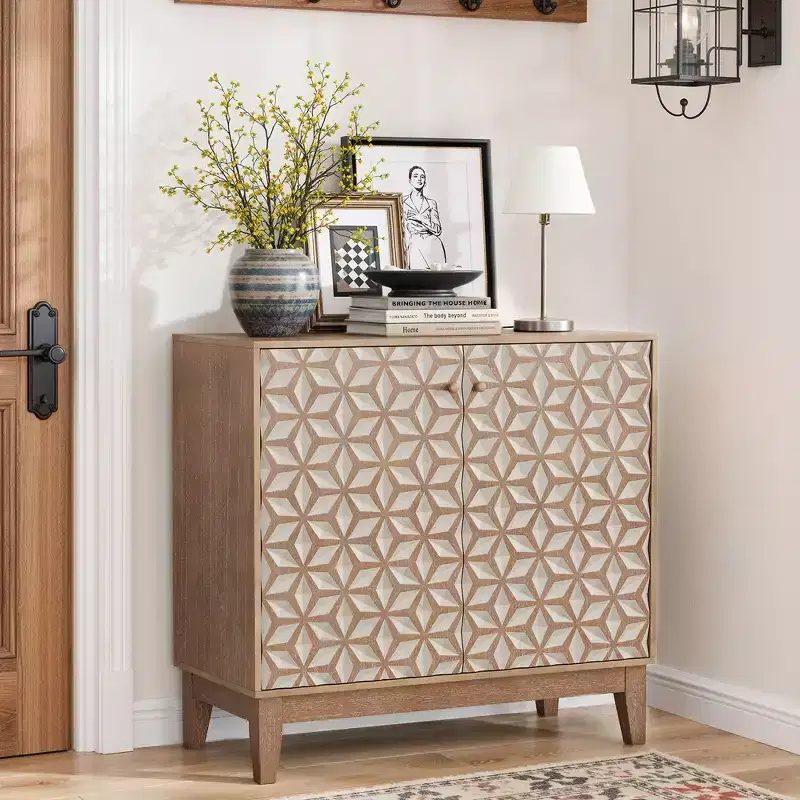 GDFStudio Hammett 31.5 Farmhouse Geometric Double Door Cabinet with Adjustable Shelves