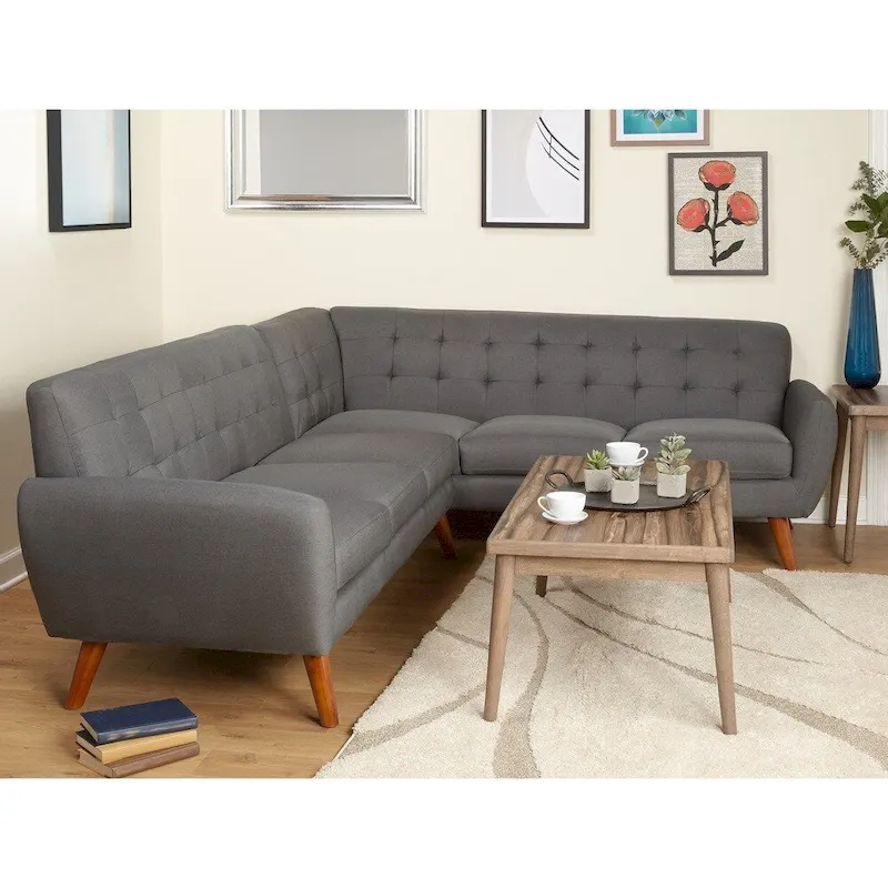 Simple Living Livingston Mid-Century Tufted L-shaped Sectional Sofa