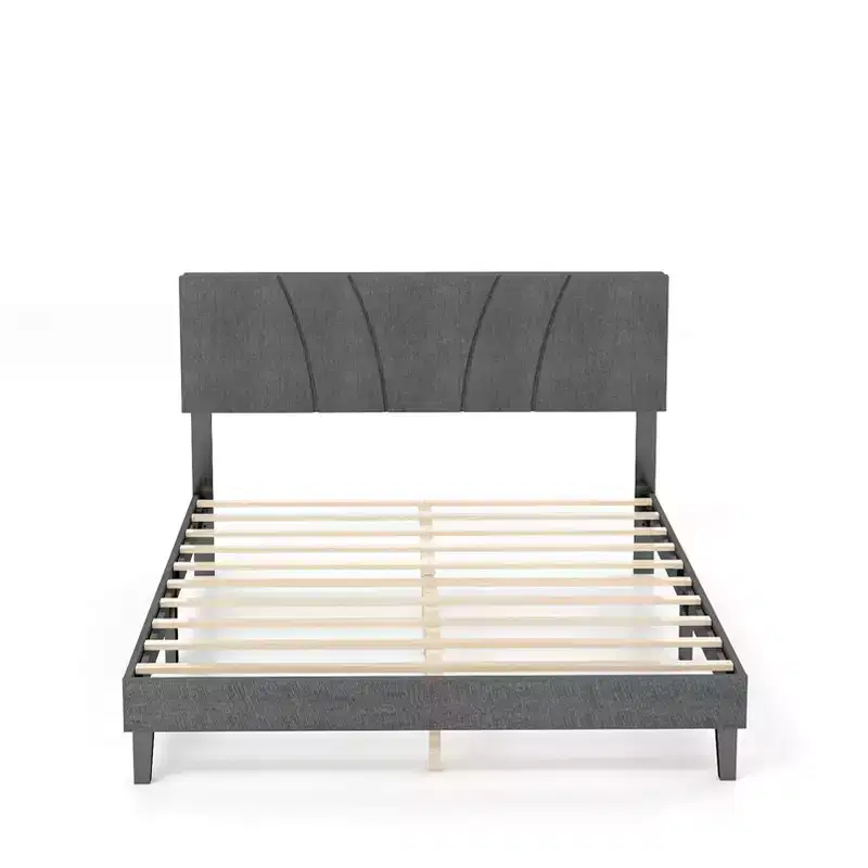 AEELLEEA Full Size Platform Bed Frame 1200lbs Weight Capacity Quiet Bed Frame with Upholstered Headboard Strong Wooden Slats