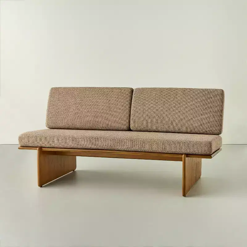 Mushroom Weave Upholstered Mid-Century Bench with Back - Hearth & Hand™ with Magnolia