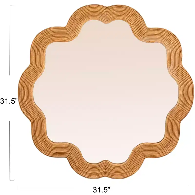 Storied Home Scalloped Rattan Framed Wall Mirror