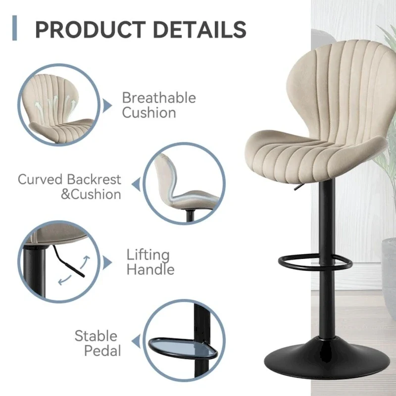 Set of 2 Modern Fabric Bar Stool with Iron Frame