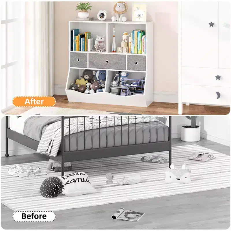 Kids Bookshelf & Toy Storage Organizer - Floor Cabinet with 3 Drawers for Nursery, Playroom