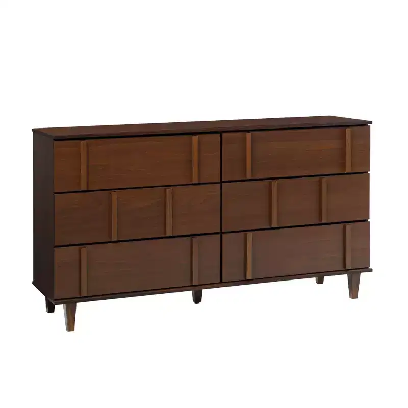 Modern Vertical Accent Solid Wood 6-Drawer Double Dresser, Walnut