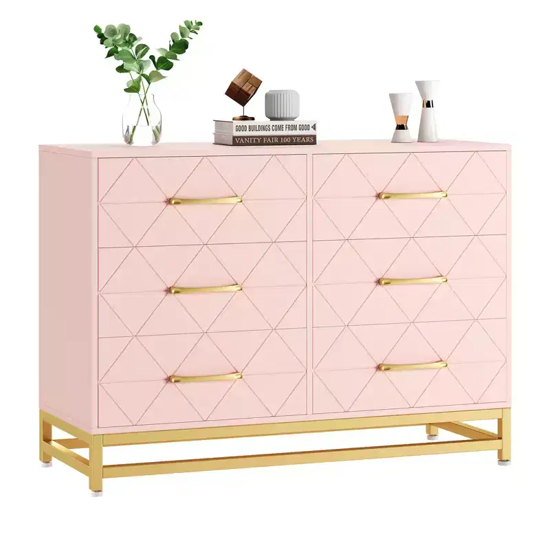 CuisinSmart 6 Drawer Dresser, Chest of Drawers for Bedroom, Metal Handles and Legs, for Bedroom, Living Room, Entryway, Space Saving