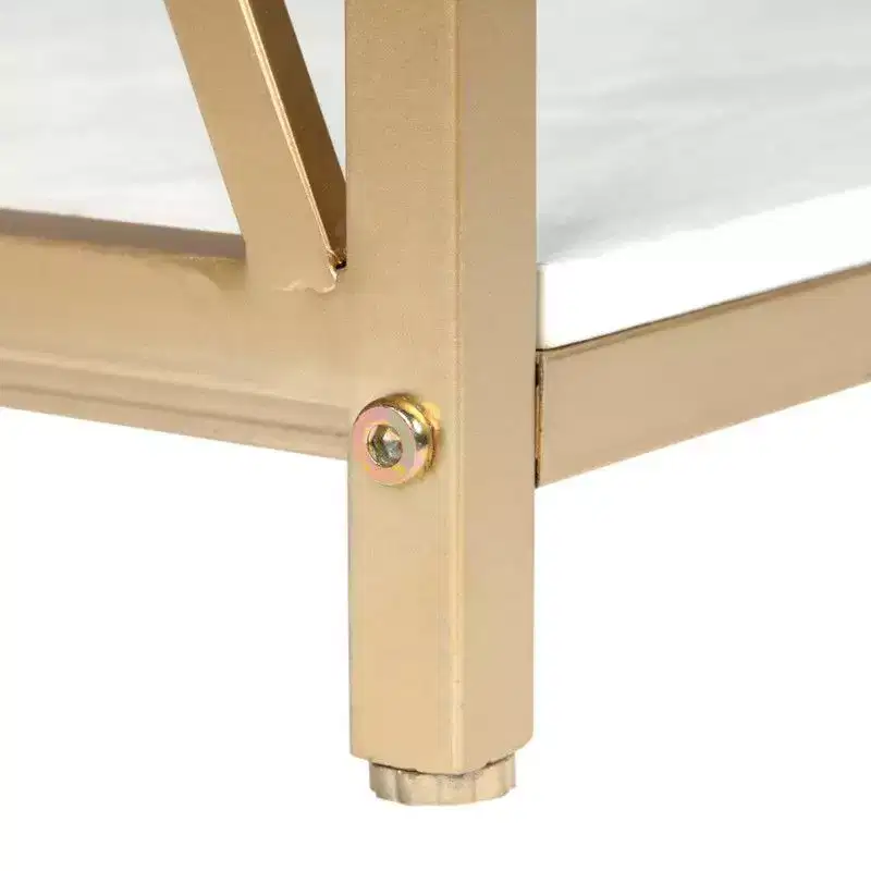 2 Layer X Side Frame Wooden Iron Frame 78.2*35.1*76.2cm White Panel Gold Frame Porch Storage Porch Table
